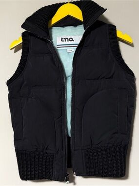 TNA Vintage black puffer vest with knit details Size XS